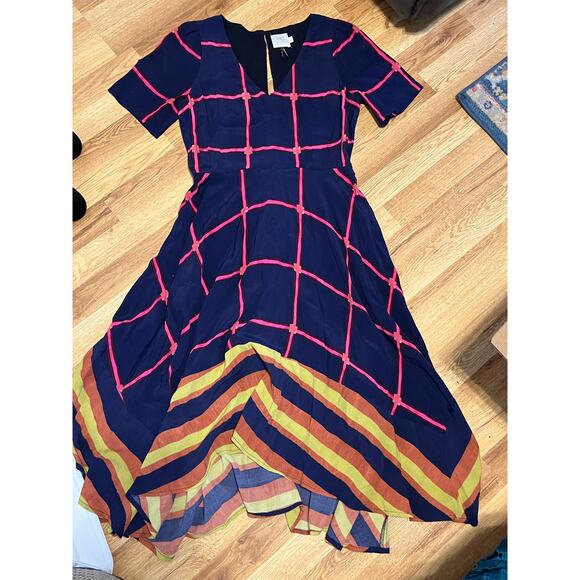 HD in Paris Anthropologie Dress Size 2 Boho Midi Asymmetrical Hem Navy - Picture 3 of 4